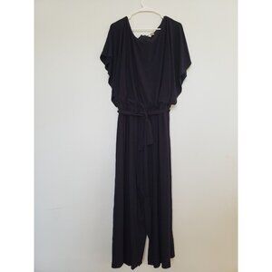 Est 1946 Women Plus Sz 26/28 Navy Jumpsuit One Piece Short Sleeve Zip Tie Accent